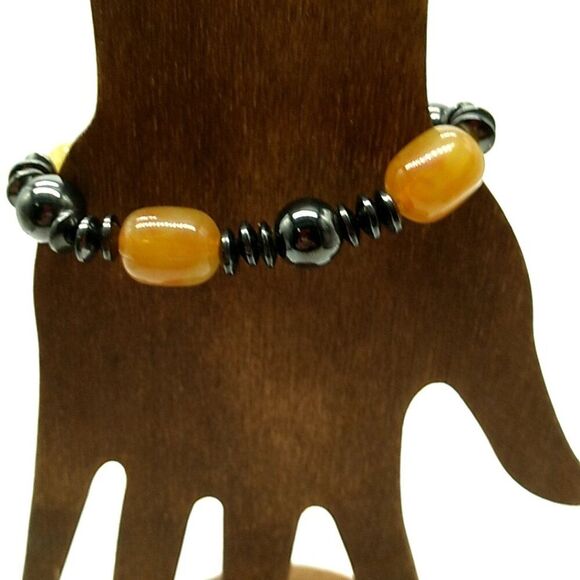 Glass Bead Hematite Magnetic Stretch Bracelet - Picture 5 of 7